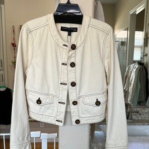 Veronica Beard Cream Utility Jacket with Structured Shoulders